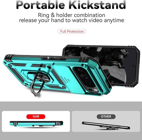 for Google Pixel 9 Pro XL Case with Camera Lens Cover HD Screen Protector, Dual Layer Military-Grade Drop Tested Magnetic Ring Holder Kickstand Protective Phone Case for Pixel 9 Pro XL (Navy Blue) in Saudi Arabia