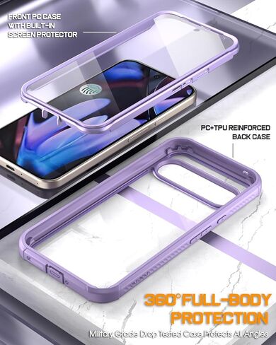 Poetic Guardian Case for Google Pixel 9 Pro XL 5G, Built-in Screen Protector [Work with Fingerprint ID], [2 Front Frame] [Wireless Charge] Full Body Shockproof Rugged Clear Cover Case, Black/Clear in Saudi Arabia