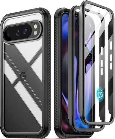 Poetic Guardian Case for Google Pixel 9 Pro XL 5G, Built-in Screen Protector [Work with Fingerprint ID], [2 Front Frame] [Wireless Charge] Full Body Shockproof Rugged Clear Cover Case, Black/Clear in Saudi Arabia