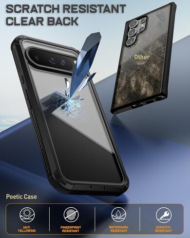 Poetic Guardian Case for Google Pixel 9 Pro XL 5G, Built-in Screen Protector [Work with Fingerprint ID], [2 Front Frame] [Wireless Charge] Full Body Shockproof Rugged Clear Cover Case, Black/Clear in Saudi Arabia