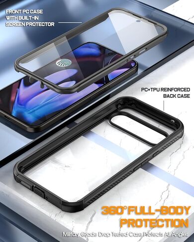 Poetic Guardian Case for Google Pixel 9 Pro XL 5G, Built-in Screen Protector [Work with Fingerprint ID], [2 Front Frame] [Wireless Charge] Full Body Shockproof Rugged Clear Cover Case, Black/Clear in Saudi Arabia