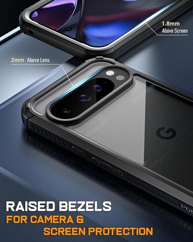 Poetic Guardian Case for Google Pixel 9 Pro XL 5G, Built-in Screen Protector [Work with Fingerprint ID], [2 Front Frame] [Wireless Charge] Full Body Shockproof Rugged Clear Cover Case, Black/Clear in Saudi Arabia