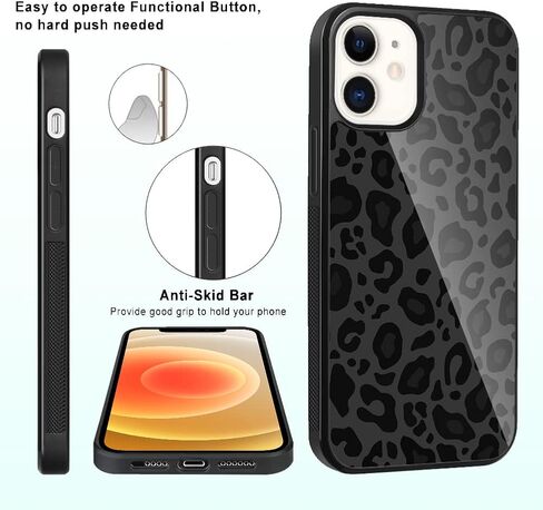 TEAUGHT Compatible with iPhone 12 Case, iPhone 12 Pro Case Cute Pattern Black Leopard Print Cheetah + Screen Protector Tire Cover, Cheetah Pattern Phone Case Anti-Skid for Girls Women in Saudi Arabia