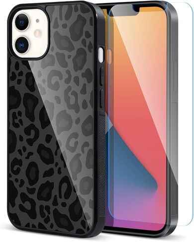 TEAUGHT Compatible with iPhone 12 Case, iPhone 12 Pro Case Cute Pattern Black Leopard Print Cheetah + Screen Protector Tire Cover, Cheetah Pattern Phone Case Anti-Skid for Girls Women in Saudi Arabia