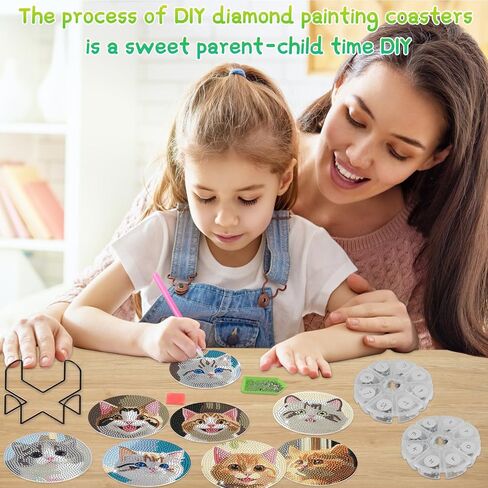 Diamond Coasters Art Painting Kit, 8pcs Diamond Cute Cat Art Coasters with Holder DIY Diamond Crafts Art Supplies for Adults Kids Beginners Beach House Decor (New Cat Style) in Saudi Arabia