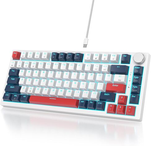 Owpkeenthy 75 Percent Gaming Keyboard Gasket Mounted with Knob, 82 Key Wired Mechanical Keyboard Hot Swappable Linear Red Switch RGB Backlit for PC Laptop (Blue Samurai) in Kuwait