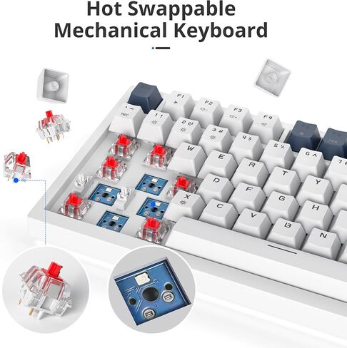 Owpkeenthy 75 Percent Gaming Keyboard Gasket Mounted with Knob, 82 Key Wired Mechanical Keyboard Hot Swappable Linear Red Switch RGB Backlit for PC Laptop (Blue Samurai) in Kuwait
