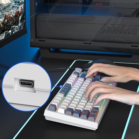 Owpkeenthy 75 Percent Gaming Keyboard Gasket Mounted with Knob, 82 Key Wired Mechanical Keyboard Hot Swappable Linear Red Switch RGB Backlit for PC Laptop (Blue Samurai) in Kuwait