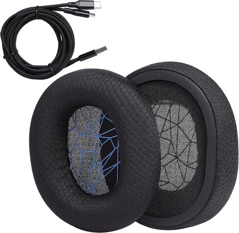 وسائد الأذن وأغطية الأذن وأغطية الرغوة المتوافقة مع SteelSeries Arctis 1 3 5 7 7+ 7p 7X 9 Pro سماعات رأس لاسلكية للألعاب من القماش الشبكي باللون الأسود + كابل شحن in Saudi Arabia