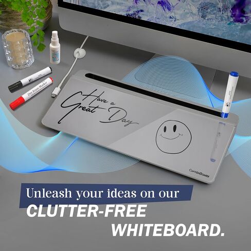 Deskboard Glass Whiteboard - 15-Inch Glass Dry Erase Board for Desk with Mobile & Tablet Stand, Office Supplies for Desktop with 3 Colored Markers, Spray Bottle, & Storage -Black & White in Saudi Arabia