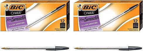 BIC Cristal Xtra Smooth Black Ballpoint Pens, Reliable Medium Point (1.0mm), 12-Count Pack in Kuwait