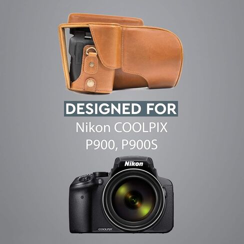 حقيبة وحزام جلدي للكاميرا من MegaGear Nikon Coolpix P900، P900S Ever Ready، مع وصول للبطارية - بني فاتح in Saudi Arabia
