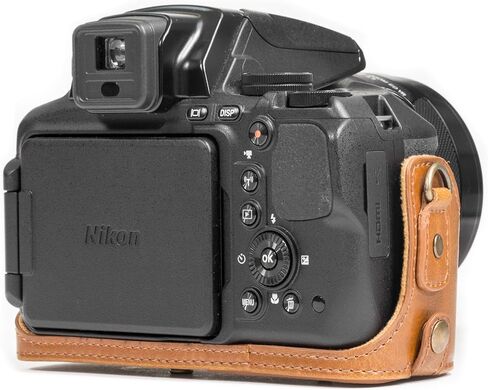 حقيبة وحزام جلدي للكاميرا من MegaGear Nikon Coolpix P900، P900S Ever Ready، مع وصول للبطارية - بني فاتح in Saudi Arabia
