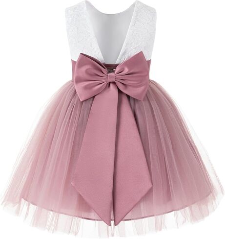V-Back Backless Lace Junior Flower Girl Dress Christening Reception 206T in Kuwait