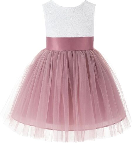 V-Back Backless Lace Junior Flower Girl Dress Christening Reception 206T in Kuwait