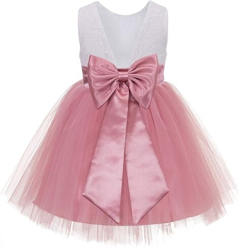 V-Back Backless Lace Junior Flower Girl Dress Christening Reception 206T in Kuwait
