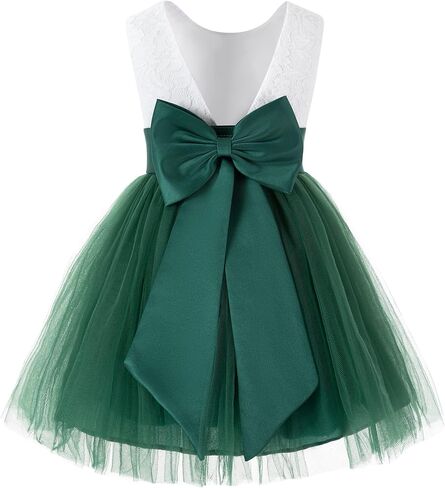 V-Back Backless Lace Junior Flower Girl Dress Christening Reception 206T in Kuwait