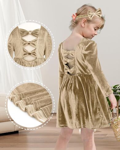 JiAmy Girls Velour Dress, Princess Velvet Dresses Fit Birthday Christmas Party Long Sleeve Vintage Clothes for Baby 0-4 Years in Saudi Arabia