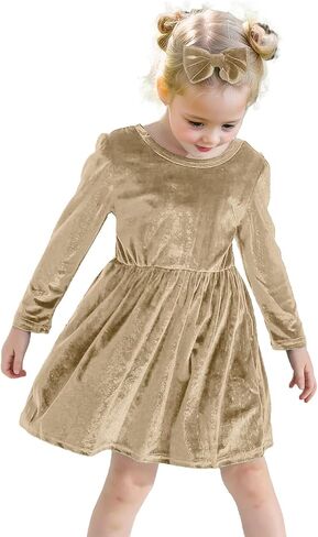 JiAmy Girls Velour Dress, Princess Velvet Dresses Fit Birthday Christmas Party Long Sleeve Vintage Clothes for Baby 0-4 Years in Saudi Arabia