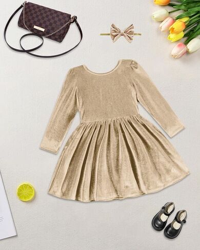JiAmy Girls Velour Dress, Princess Velvet Dresses Fit Birthday Christmas Party Long Sleeve Vintage Clothes for Baby 0-4 Years in Saudi Arabia