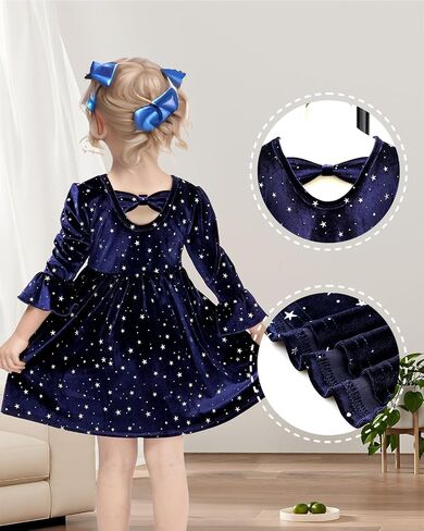 JiAmy Girls Velour Dress, Princess Velvet Dresses Fit Birthday Christmas Party Long Sleeve Vintage Clothes for Baby 0-4 Years in Saudi Arabia