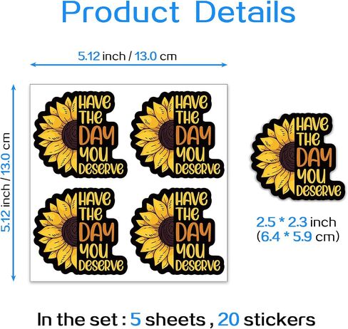 YAZMEEN 20 Pcs Funny Sunflower Stickers 2.5" Have The Day You Deserve Inspirational Stickers Decals for Water Bottle Laptop Phone Funny Work Accessories Gifts for Office Worker Nurse Doctor Teacher in Saudi Arabia