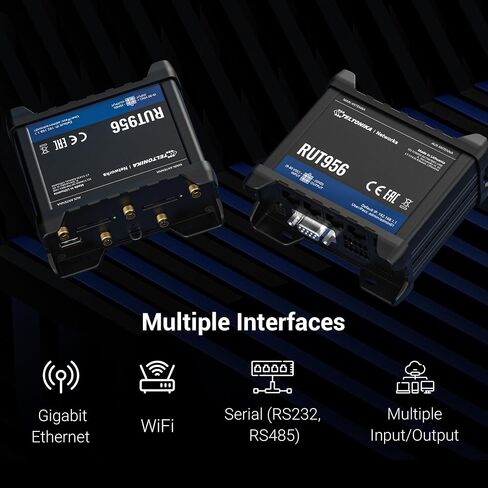 Teltonika RUT956 Industrial Cellular WiFi Router - 4G LTE (CAT 4), 3G, 2G Connectivity - Multiple Interfaces with GNSS Capabilities - Auto WAN Failover, Dual SIM Internet Router (TELRUT956A00A00) in Saudi Arabia
