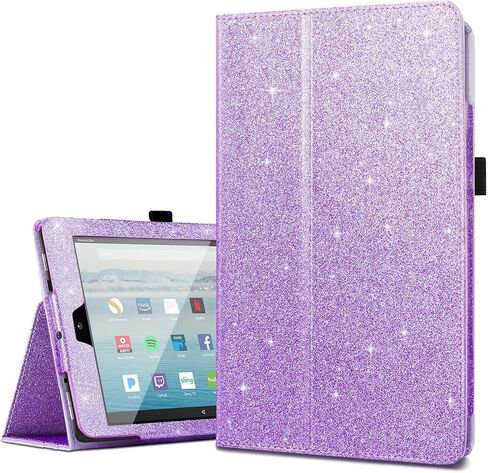 Case for All-New Amazon Fire HD 10 Tablet (7th / 9th Generation, 2017 / 2019 Release), Fingic Luxury Sparkly Folding Stand Cover with Stylus Holder Auto Wake/Sleep Smart Case for Fire HD 10.1 , Purple in Saudi Arabia