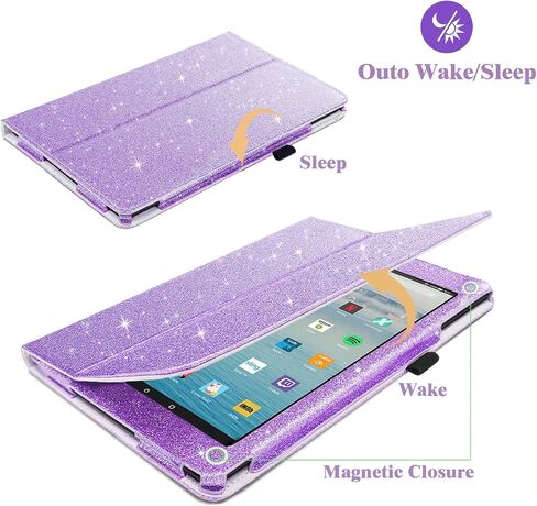 Case for All-New Amazon Fire HD 10 Tablet (7th / 9th Generation, 2017 / 2019 Release), Fingic Luxury Sparkly Folding Stand Cover with Stylus Holder Auto Wake/Sleep Smart Case for Fire HD 10.1 , Purple in Saudi Arabia