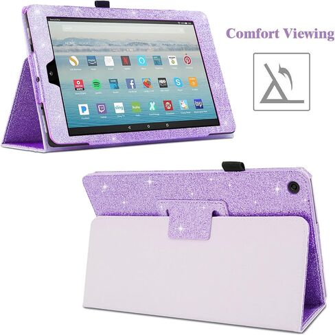 Case for All-New Amazon Fire HD 10 Tablet (7th / 9th Generation, 2017 / 2019 Release), Fingic Luxury Sparkly Folding Stand Cover with Stylus Holder Auto Wake/Sleep Smart Case for Fire HD 10.1 , Purple in Saudi Arabia
