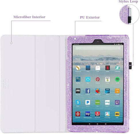 Case for All-New Amazon Fire HD 10 Tablet (7th / 9th Generation, 2017 / 2019 Release), Fingic Luxury Sparkly Folding Stand Cover with Stylus Holder Auto Wake/Sleep Smart Case for Fire HD 10.1 , Purple in Saudi Arabia