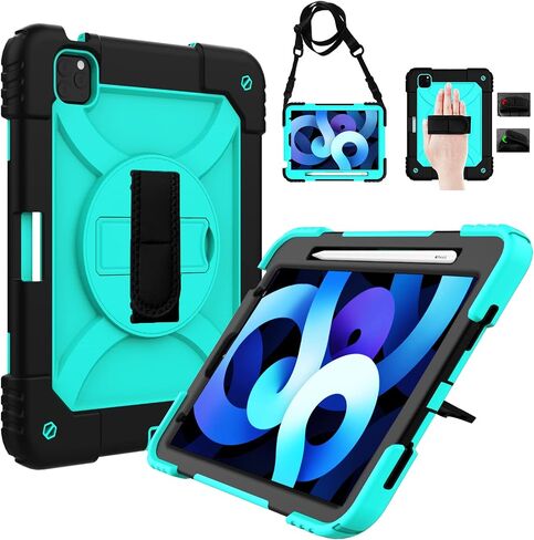 LTROP Case for iPad Air 5th/4th Generation 10.9 Inch(2022/2020),iPad Air 5/4 Case, iPad Pro 11 Case 2021/2020/2018,Pencil Holder/Swivel Stand/Shoulder Hand Strap Case for iPad 10.9 & Pro 11, Aqua Teal in Saudi Arabia