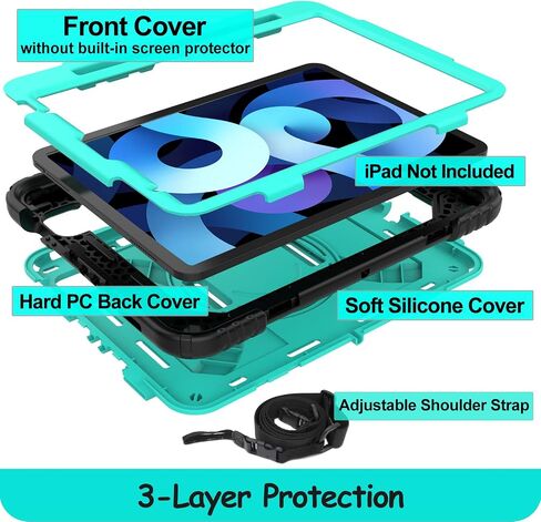 LTROP Case for iPad Air 5th/4th Generation 10.9 Inch(2022/2020),iPad Air 5/4 Case, iPad Pro 11 Case 2021/2020/2018,Pencil Holder/Swivel Stand/Shoulder Hand Strap Case for iPad 10.9 & Pro 11, Aqua Teal in Saudi Arabia