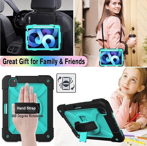 LTROP Case for iPad Air 5th/4th Generation 10.9 Inch(2022/2020),iPad Air 5/4 Case, iPad Pro 11 Case 2021/2020/2018,Pencil Holder/Swivel Stand/Shoulder Hand Strap Case for iPad 10.9 & Pro 11, Aqua Teal in Saudi Arabia