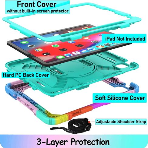 LTROP Case for iPad Air 5th/4th Generation 10.9 Inch(2022/2020),iPad Air 5/4 Case, iPad Pro 11 Case 2021/2020/2018,Pencil Holder/Swivel Stand/Shoulder Hand Strap Case for iPad 10.9 & Pro 11, Aqua Teal in Saudi Arabia