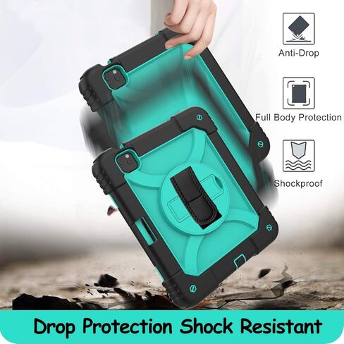 LTROP Case for iPad Air 5th/4th Generation 10.9 Inch(2022/2020),iPad Air 5/4 Case, iPad Pro 11 Case 2021/2020/2018,Pencil Holder/Swivel Stand/Shoulder Hand Strap Case for iPad 10.9 & Pro 11, Aqua Teal in Saudi Arabia