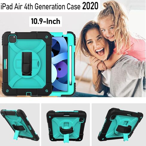LTROP Case for iPad Air 5th/4th Generation 10.9 Inch(2022/2020),iPad Air 5/4 Case, iPad Pro 11 Case 2021/2020/2018,Pencil Holder/Swivel Stand/Shoulder Hand Strap Case for iPad 10.9 & Pro 11, Aqua Teal in Saudi Arabia