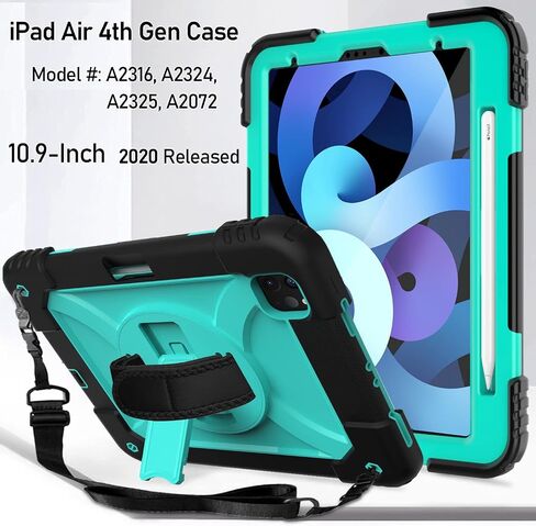LTROP Case for iPad Air 5th/4th Generation 10.9 Inch(2022/2020),iPad Air 5/4 Case, iPad Pro 11 Case 2021/2020/2018,Pencil Holder/Swivel Stand/Shoulder Hand Strap Case for iPad 10.9 & Pro 11, Aqua Teal in Saudi Arabia