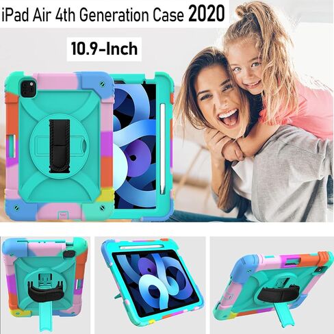 LTROP Case for iPad Air 5th/4th Generation 10.9 Inch(2022/2020),iPad Air 5/4 Case, iPad Pro 11 Case 2021/2020/2018,Pencil Holder/Swivel Stand/Shoulder Hand Strap Case for iPad 10.9 & Pro 11, Aqua Teal in Saudi Arabia