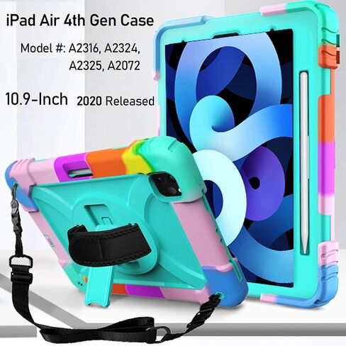LTROP Case for iPad Air 5th/4th Generation 10.9 Inch(2022/2020),iPad Air 5/4 Case, iPad Pro 11 Case 2021/2020/2018,Pencil Holder/Swivel Stand/Shoulder Hand Strap Case for iPad 10.9 & Pro 11, Aqua Teal in Saudi Arabia
