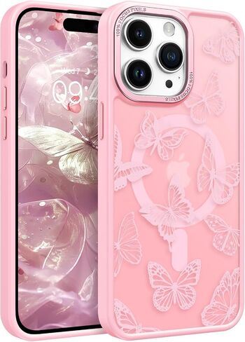 BENTOBEN for iPhone 14 Pro Max Case, Cute Butterfly Pattern Magnetic Case [Compatible with MagSafe] Translucent Matte Slim Women Girl Protective Cover Cases for iPhone 14 Pro Max 6.7 inch, Black in Saudi Arabia