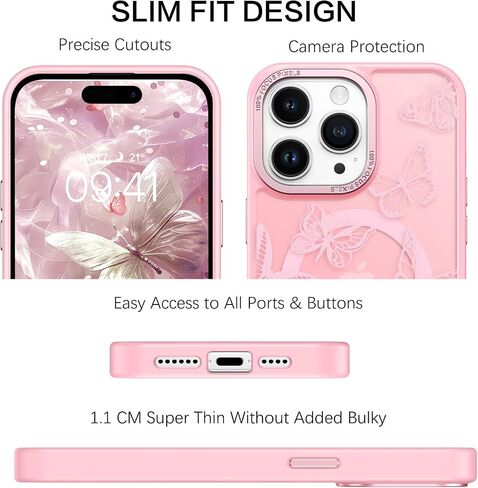 BENTOBEN for iPhone 14 Pro Max Case, Cute Butterfly Pattern Magnetic Case [Compatible with MagSafe] Translucent Matte Slim Women Girl Protective Cover Cases for iPhone 14 Pro Max 6.7 inch, Black in Saudi Arabia