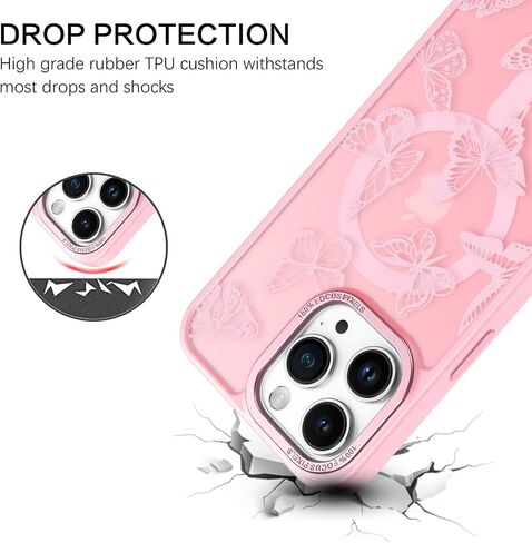 BENTOBEN for iPhone 14 Pro Max Case, Cute Butterfly Pattern Magnetic Case [Compatible with MagSafe] Translucent Matte Slim Women Girl Protective Cover Cases for iPhone 14 Pro Max 6.7 inch, Black in Saudi Arabia