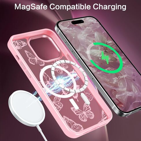 BENTOBEN for iPhone 14 Pro Max Case, Cute Butterfly Pattern Magnetic Case [Compatible with MagSafe] Translucent Matte Slim Women Girl Protective Cover Cases for iPhone 14 Pro Max 6.7 inch, Black in Saudi Arabia