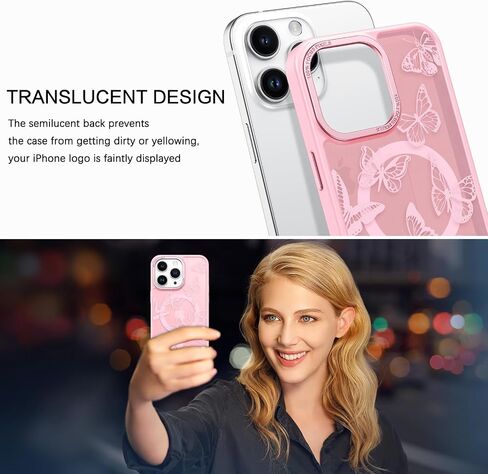 BENTOBEN for iPhone 14 Pro Max Case, Cute Butterfly Pattern Magnetic Case [Compatible with MagSafe] Translucent Matte Slim Women Girl Protective Cover Cases for iPhone 14 Pro Max 6.7 inch, Black in Saudi Arabia