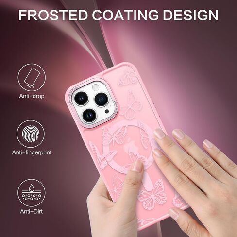 BENTOBEN for iPhone 14 Pro Max Case, Cute Butterfly Pattern Magnetic Case [Compatible with MagSafe] Translucent Matte Slim Women Girl Protective Cover Cases for iPhone 14 Pro Max 6.7 inch, Black in Saudi Arabia