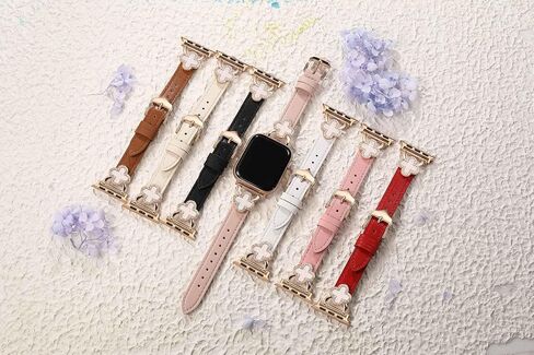 Bling Clover Leather Band Compatible with Apple Watch Women 38mm 40mm 41mm 42mm(2024 series 10) 44mm 45mm 46mm 49mm, Sparkling Diamond Strap for iWatch Series 10 9 8 SE 7 6 5 4 3 2 1 Ultra 1/2 in Saudi Arabia