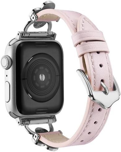 Bling Clover Leather Band Compatible with Apple Watch Women 38mm 40mm 41mm 42mm(2024 series 10) 44mm 45mm 46mm 49mm, Sparkling Diamond Strap for iWatch Series 10 9 8 SE 7 6 5 4 3 2 1 Ultra 1/2 in Saudi Arabia