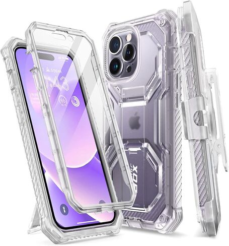 i-Blason Armorbox for iPhone 14 Pro Max Case with Stand [Built-in Screen Protector] [Military-Grade Protection] Full-Body Rugged Protective Bumper Case with Kickstand & Belt Clip Holster (Black) in Kuwait