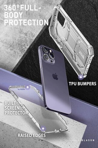i-Blason Armorbox for iPhone 14 Pro Max Case with Stand [Built-in Screen Protector] [Military-Grade Protection] Full-Body Rugged Protective Bumper Case with Kickstand & Belt Clip Holster (Black) in Kuwait
